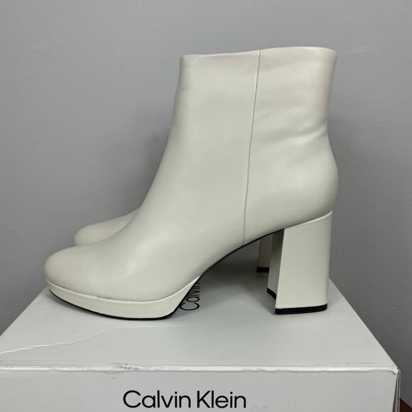 New Calvin Klein Uda Bootie in Ivory Leather Women's Size 10 - Picture 4 of 9